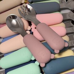 Приборы мишки: ложка и вилка силиконовые, 12 см, Цвет: главный