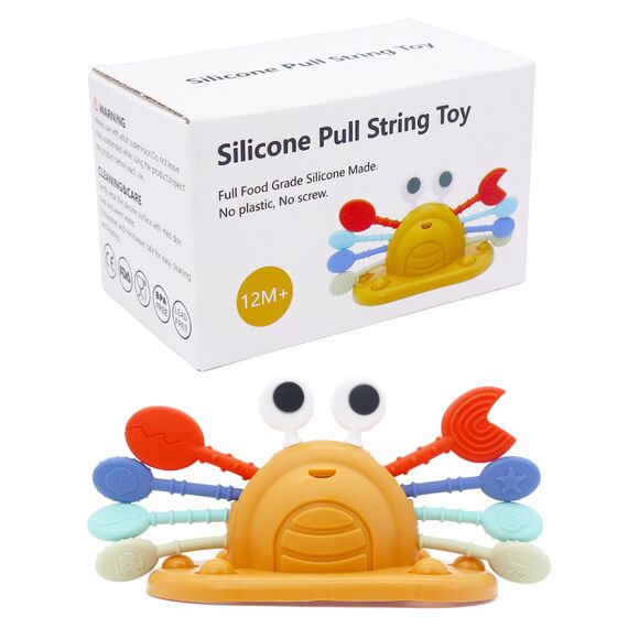 Іграшка сенсорна силіконова, на присосці, Монтессорі тягнучка краб в коробці, 21 см, Колір: Головний