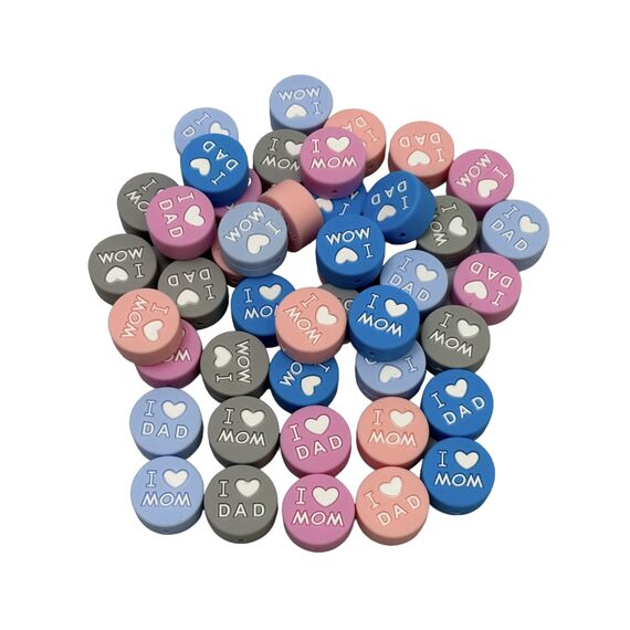 I love MOM&DAD шайба бусина силиконовая, 20 мм, Вариация: I love MOM&DAD, Цвет: главный