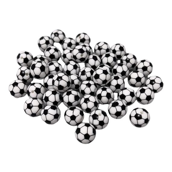 Футбольный мяч принт бусина силиконовая, 15 мм, Цвет: главный