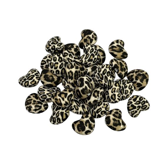 Серце плямисте намистина силіконова, 20 мм, Варіація: леопард, Колір: Головний