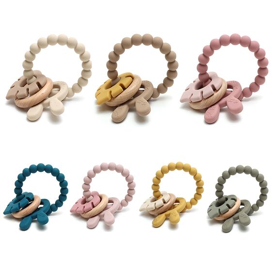 Прорезыватель кольцо с зайчиком и монстерой, 14,8 см, Цвет: главный, изображение 4