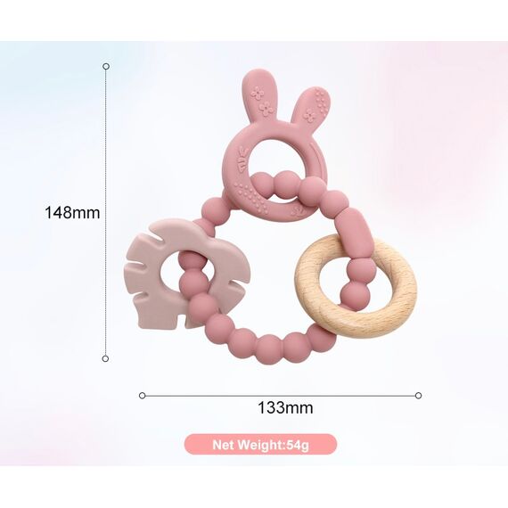Прорезыватель кольцо с зайчиком и монстерой, 14,8 см, Цвет: главный, изображение 2