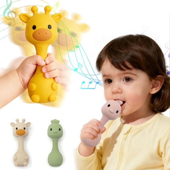 Брязкальце Жирафа силіконове, 14 см, Колір: Головний, зображення 3