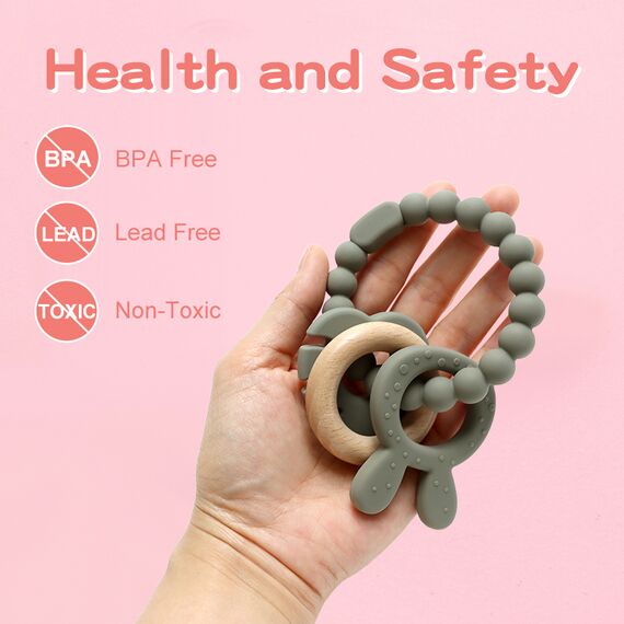 Прорезыватель кольцо с зайчиком и монстерой, 14,8 см, Цвет: главный, изображение 5