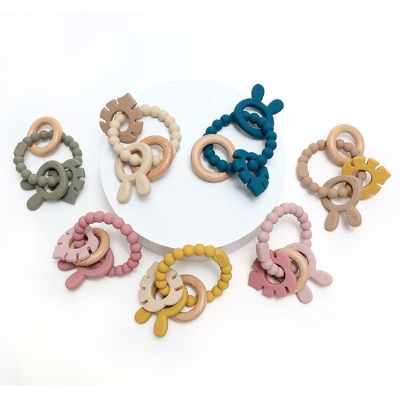 Прорезыватель кольцо с зайчиком и монстерой, 14,8 см, Цвет: главный, изображение 6